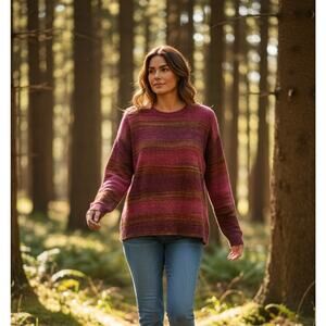 Natural Reflections Sweater Womens Large Multi Variegated Wool Blend Knit Boho